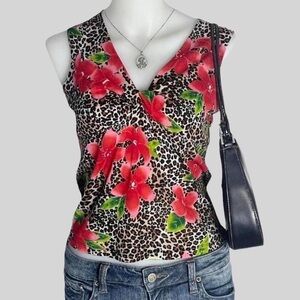size small / medium vintage 90s garage leopard & red floral print tank